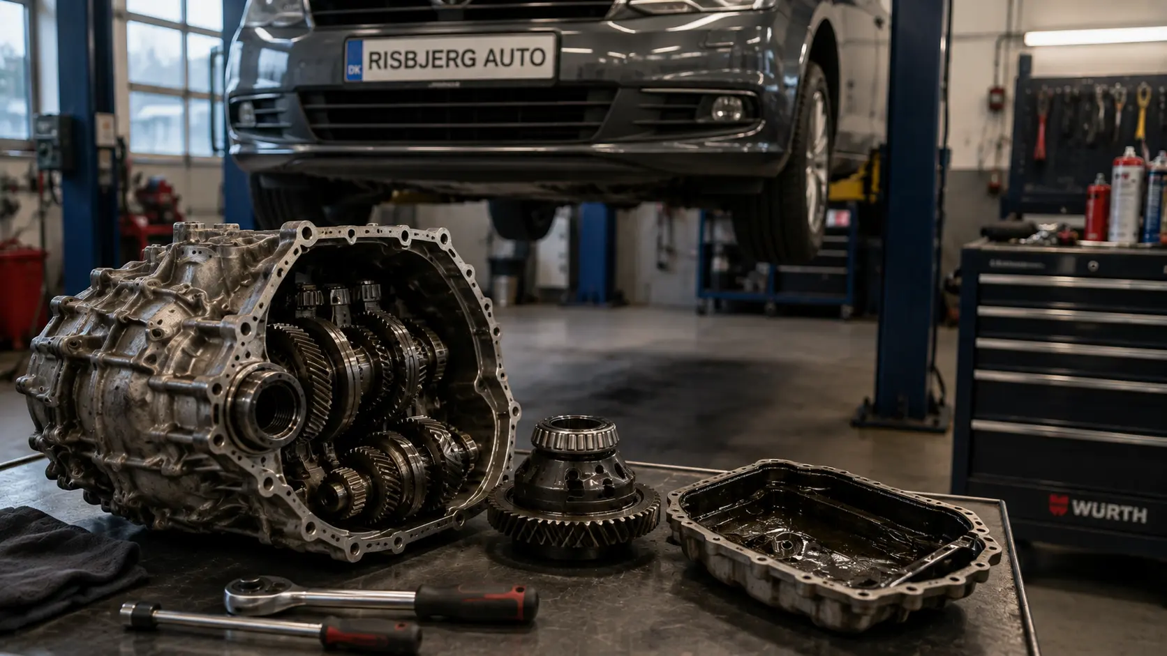 Mekaniker fejlsøger defekt gearkasse på bil hos Risbjerg Auto i Valby